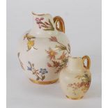 A CIRCA 1890 ROYAL WORCESTER PORCELAIN SQUAT JUG, decorated with wild flowers on an ivory ground