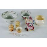 THREE PIECE LATE VICTORIAN ROYAL WORCESTER BLUSH CHINA CONDIMENT SET, of pedestal form with gilt