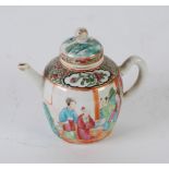 EARLY TWENTIETH CENTURY CHINESE CANTON FAMILLE ROSE SMALL PORCELAIN TEAPOT, globular with straight