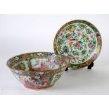 LARGE TWENTIETH CENTURY CHINESE CANTON PORCELAIN LARGE BOWL AND STAND, the bowl decorated with