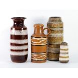 THREE 'WEST GERMANY' POTTERY VASES, including one banded in brown and white, marked for Scheurich-