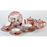 KUTANI CHINA 14 PIECE TEA SERVICE FOR FOUR PERSONS, decorated with geishas in garden settings,