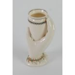 NINETEENTH CENTURY ROYAL WORCESTER CHINA HAND POSY, white glazed and heightened in colours and gilt,