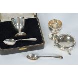 CASED SILVER EGG CUP AND SPOON, MAKERS WILLIAM SUCKLING LTD., Birmingham 1920/1, ANOTHER SILVER