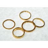 FIVE 22ct GOLD WEDDING RINGS, 25.4 gms all in (5)