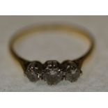 THREE STONE DIAMOND RING, 0.48ct approx. total carat weight, to the plain stamped 18ct plat band,