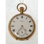 AN EARLY 20th CENTURY AMERICAN WALTHAM WATCH CO 'VANGUARD' 9CT GOLD CASED OPEN-FACE POCKET WATCH