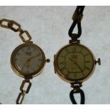 LADY'S 9CT GOLD CASED RODANIA WRIST WATCH, mechanical movement, silvered arabic and baton dial, on