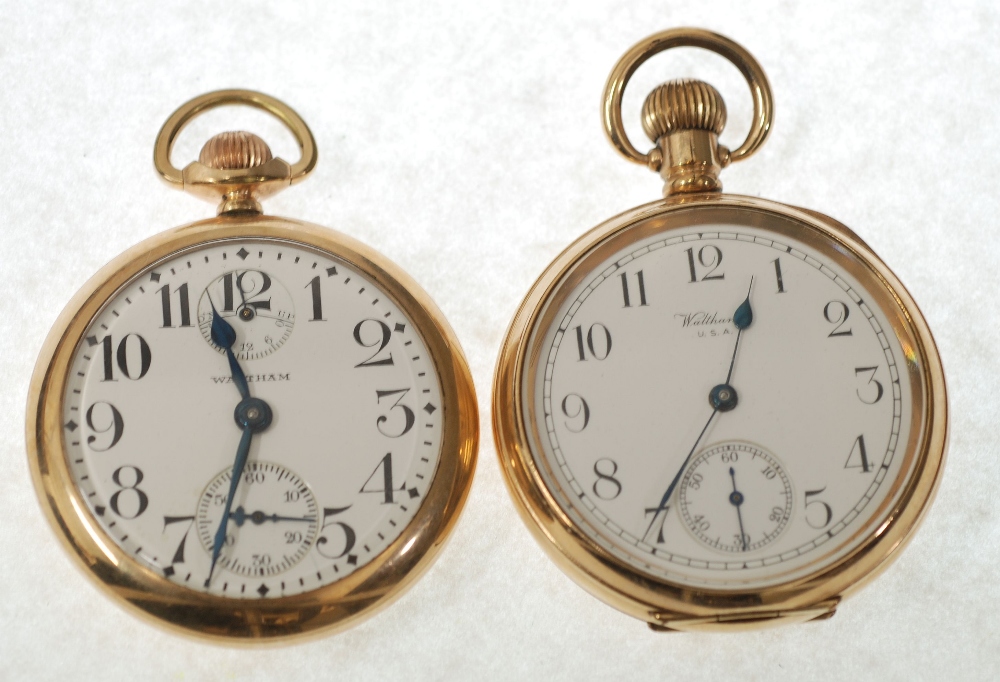 AN EARLY 20th CENTURY AMERICAN WALTHAM WATCH CO, 'VANGUARD' GOLD-PLATED CASED OPEN-FACE POCKET WATCH