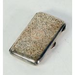 SILVER FOLIATE ENGRAVED OBLONG CARD CASE, with divided leather interior, monogrammed, Birmingham