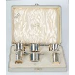 THREE PIECE SILVER CONDIMENT SET, with beaded borders, Birmingham 1935, AND A SILVER ART DECO