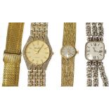 THREE METAL CASED ROTARY, TISSOT AND CARITEAR LADY'S WRIST WATCHES and a GILT METAL BRACELET (4)