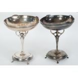 PAIR SILVER PRESENTATION PEDESTAL BOWLS, with moulded circular bowls, raised on three branch