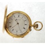 AN EARLY 20TH CENTURY J SHAW, MANCHESTER 18CT GOLD CASED KEYLESS CHRONOGRAPH CENTRE SECONDS HUNTER