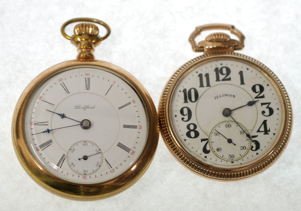 AN EARLY 20th CENTURY AMERICAN ROCKFORD WATCH CO GOLD-PLATED CASED 17 JEWEL OPEN-FACE KEYLESS POCKET