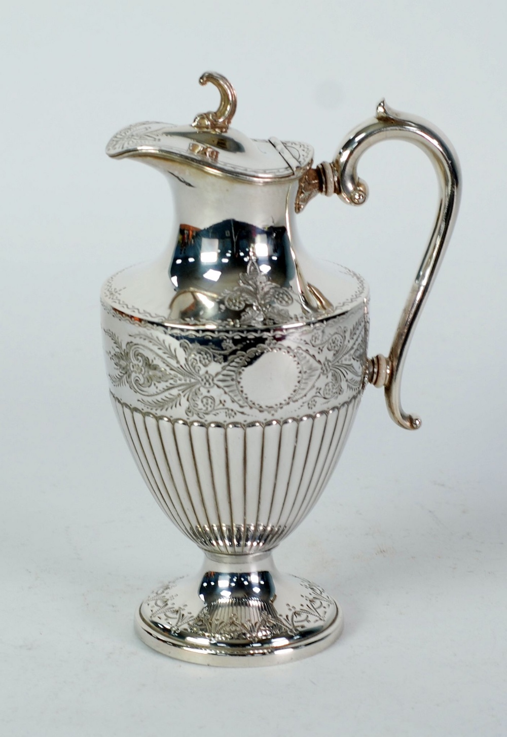 VICTORIAN EPBM TEA POT, with bright cut engraved decoration and mother of pearl finial, A PEDESTAL - Image 2 of 2