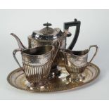 VICTORIAN ELECTROPLATE TEA SERVICE OF 3 PIECES, OF GEORGE III STYLE, oval and semi lobed with bright