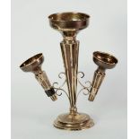 SILVER FLOWER EPERGNE, central fixed trumpet vase with fluted body, with two scroll branches each