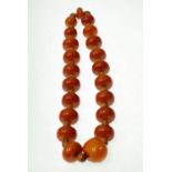 STRING OF LARGE AFRICAN TRADE BEADS, formed of 21 graduated off round orange beads, alternating with