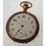 WALTHAM USA, SILVER GILT CASED OPEN FACED POCKET WATCH, keyless 15 jewel movement, 14803812,