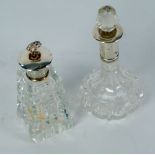 CUT GLASS SCENT BOTTLE WITH SILVER MOUNT AND ELEPHANT FINIAL, AND A GLASS GLOBE AND SHAFT PATTERN