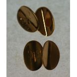 PAIR OF 9CT GOLD CONCAVE DOUBLE OVAL CUFFLINKS, engraved 'M', London 1921, 8g