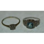 AQUAMARINE AND DIAMOND SET RING, bezel set cushion mixed cut aquamarine, with pave set diamond set