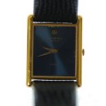 GENT'S RAYMOND WEIL QUARTZ WRIST WATCH, plain navy dial with gold plated rectangular case, on