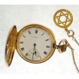 AN EARLY 20th CENTURY THOMAS RUSSELL & SONS, LIVERPOOL 18ct GOLD CASED HUNTER POCKET WATCH with 15