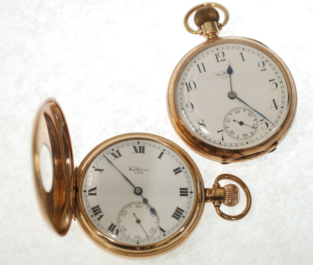 AN EARLY 20TH CENTURY AMERICAN WALTHAM WATCH CO 9ct GOLD CASED DEMI-HUNTER POCKET WATCH with 19