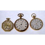 A MODERN BRAVINGTONS GOLD-PLATED CASED OPEN-FACE POCKET WATCH with 17 jewel keyless movement and