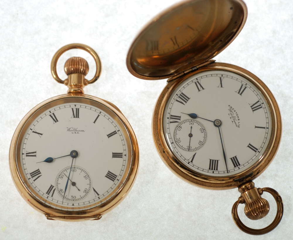 AN EARLY 20th CENTURY AMERICAN WALTHAM WATCH CO MADE FOR PRESTONS LTD, BOLTON GOLD-PLATED CASED