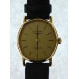 LONGINES LADIES WRIST WATCH, with quartz movement, shaped oval dial with batons, in gold plated