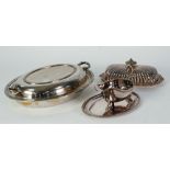 AN ELECTROPLATE OVAL ENTREE DISH AND TWO HANDLED COVER, with Celtic banded borders, AN