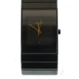 GENT'S RADO DAISTAR QUARTZ CALENDAR WRIST WATCH, plain black rectangular dial with black ceramic