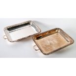 PAIR OF ELECTROPLATED OBLONG ENTRÉE DISHES AND TWO HANDLED COVERS, with gadroon borders and shell