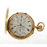 AN EARLY 20TH CENTURY 18ct GOLD CASED S SMITH & SON, LONDON CHRONOGRAPH CENTRE SECONDS HUNTER POCKET