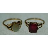 OPAL SET RING, bezel set oval opal, with leaf pattern shoulders, unmarked gold band (tests 9ct),