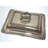 WALKER & HALL ELECTROPLATE OBLONG ENTREE DISH, the cover semi-lobed with a gadroon band and