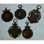 FIVE VARIOUS HALLMARKED SILVER MEDALLIONS, including a blue enamel example, 45.1g gross (5)