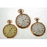 AN EARLY 20th CENTURY AMERICAN WALTHAM WATCH CO GOLD-PLATED CASED OPEN-FACE KEYLESS POCKET WATCH