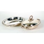 TWO ELECTROPLATED OVAL ENTRÉE DISHES AND COVERS WITH REMOVABLE HANDLES, 12" (30.5cm) and 10 ¼" (
