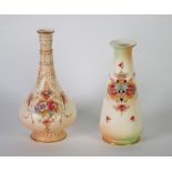 TWO FIELDINGS CROWN DEVON BLUSH POTTERY VASES, one of footed baluster form, floral decorated in