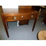 GEORGIAN STYLE MAHOGANY BOW FRONTED WRITING TABLE WITH TWO FRIEZE DRAWERS AND BEAD AND BAR