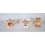 THREE PIECES OF FIELDINGS FLORAL DECORATED POTTERY, comprising; 'Sevres' oval TEAPOT, 'LEO'