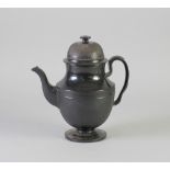 LATE EIGHTEENTH/EARLY NINETEENTH CENTURY STAFFORDSHIRE BLACK POTTERY PEDESTAL COFFEE POT, with