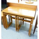 CIRCA 1960S TEAKWOOD NEST OF TRIO COFFEE TABLES, OBLONG ON CONTINUOUS UNDERFRAME AND TWO OTHER