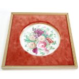 PAIR OF WHITE PORCELAIN CIRCULAR WALL PLAQUES, one painted with a bouquet of summer flowers, the