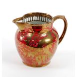 A.E. GRAY & CO LTD., GLORIA LUSTER POTTERY JUG, gilt with rampant lion on a red ground, 5" (12.