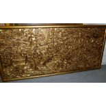 MODERN ORIENTAL CARVED GILTWOOD WALL PANEL, PROFUSELY DECORATED WITH A DREAM SCENE CONTAINING